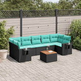 vidaXL 8-delige tuinbankset met kussens, zwart polyrotan