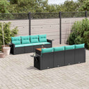 vidaXL 9-delige tuinbankset met kussens van zwart polyrotan