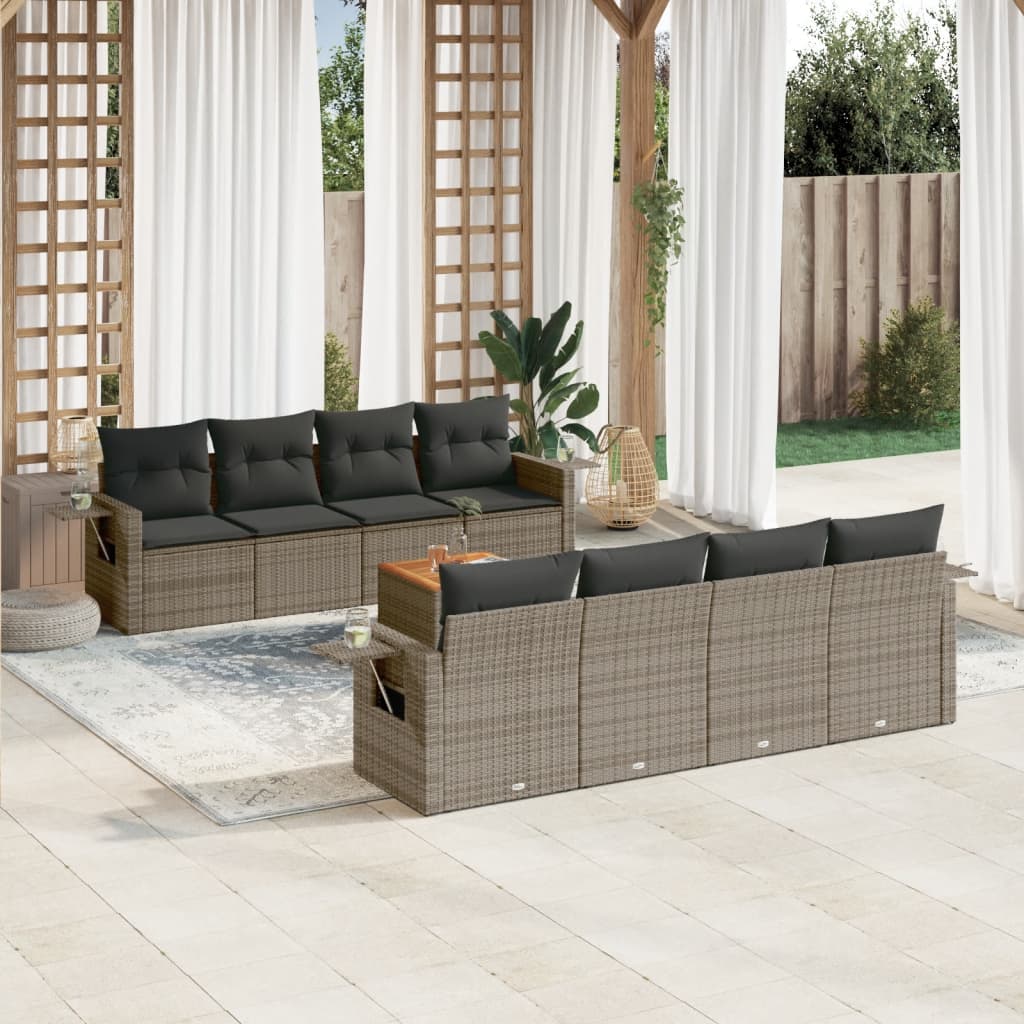 vidaXL 9-delige Loungeset met kussens poly rattan zwart
