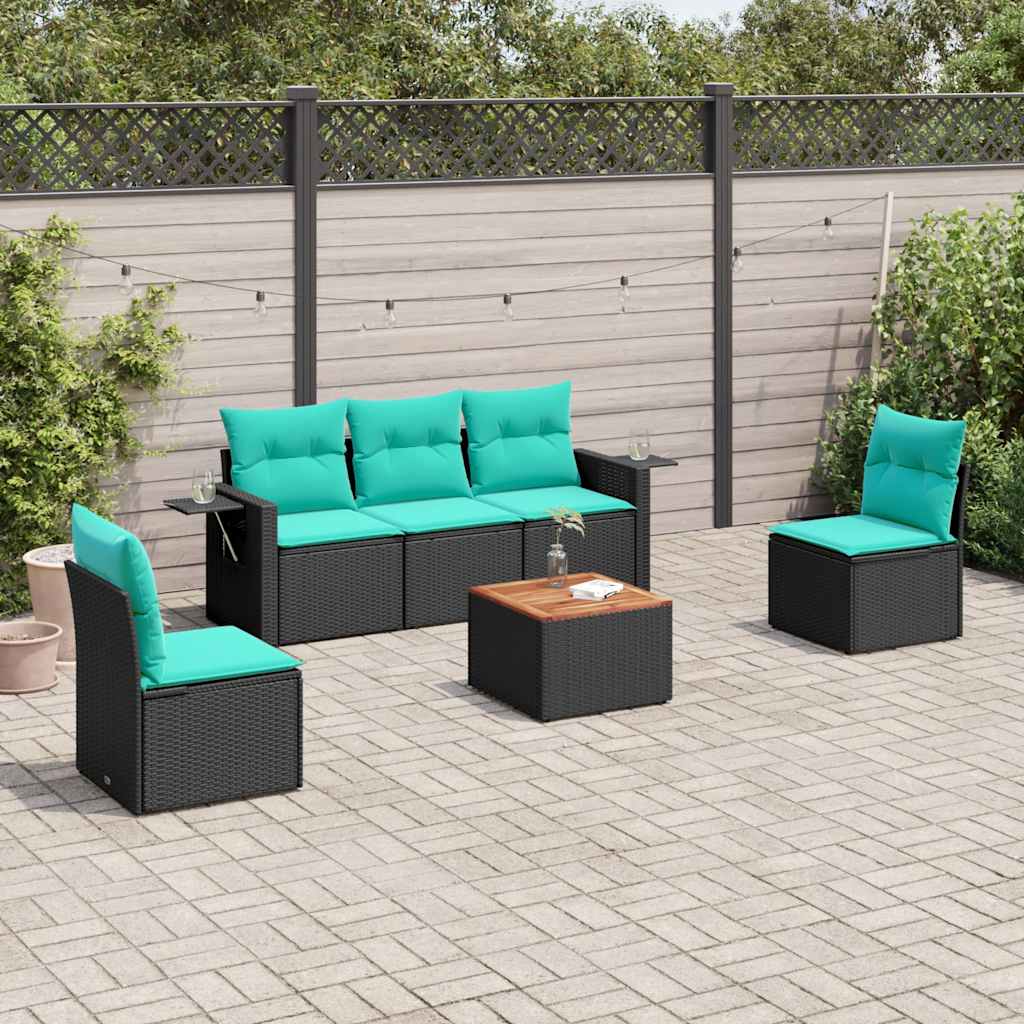 vidaXL 6-Piece Garden Sofa Set with Cushions Black Poly Rattan
