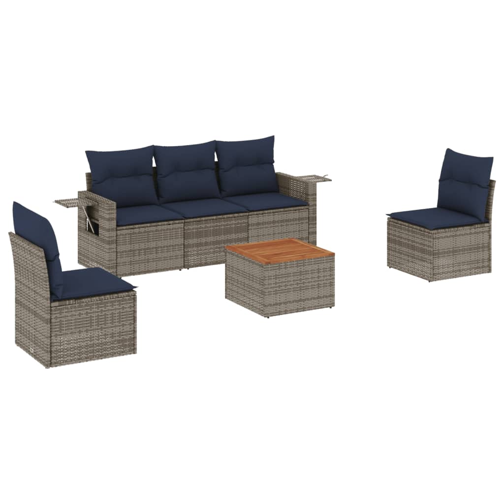 vidaXL 6-Piece Garden Sofa Set with Cushions Black Poly Rattan