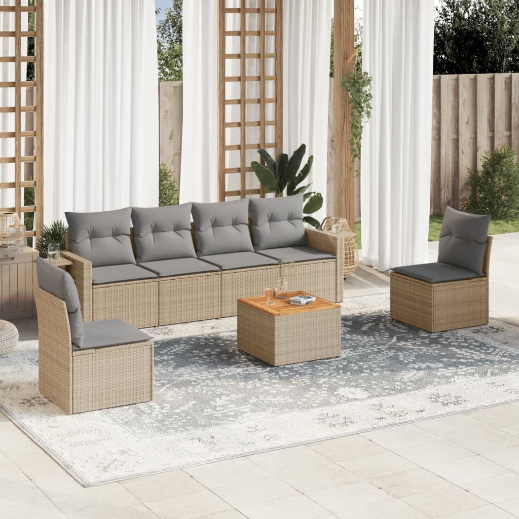vidaXL 7-Piece Lounge Set with Cushions Poly Rattan Black