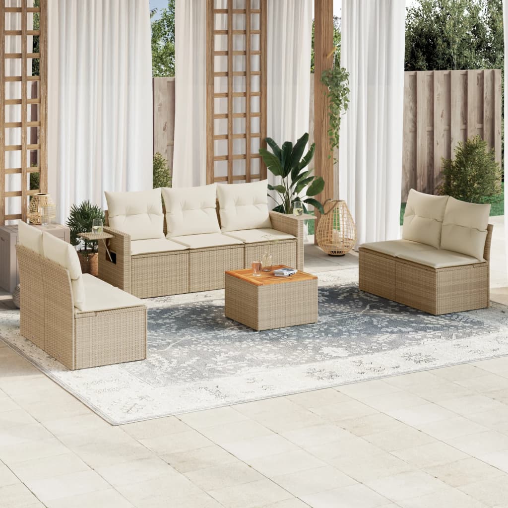 vidaXL 8-delige Loungeset met kussens poly rattan zwart