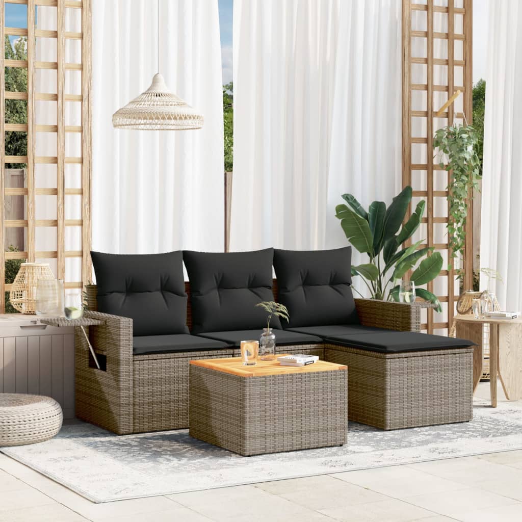 vidaXL 5-delige Loungeset met kussens poly rattan zwart