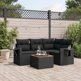 vidaXL 5-delige Loungeset met kussens poly rattan zwart