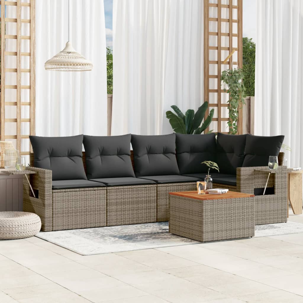 vidaXL 6-Piece Lounge Set with Cushions Poly Rattan Black