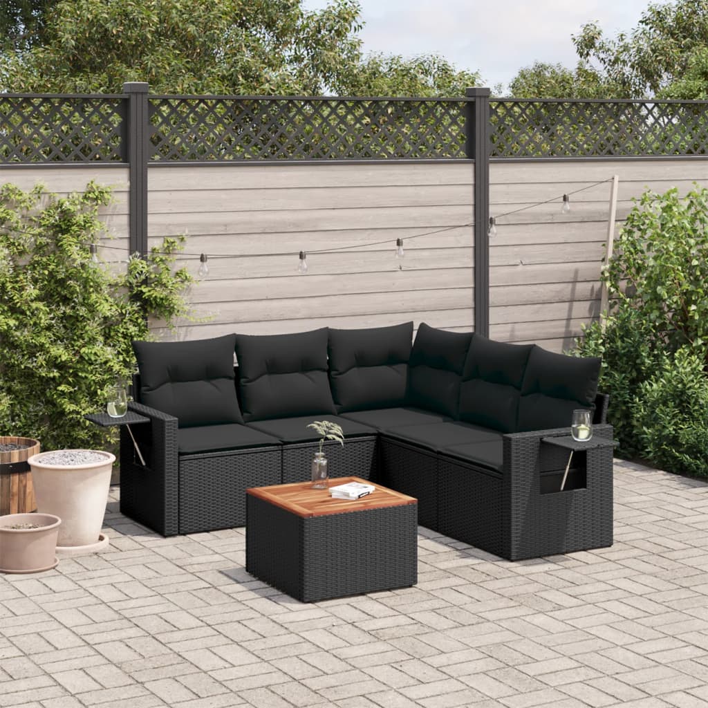 vidaXL 6-Piece Lounge Set with Cushions Poly Rattan Black