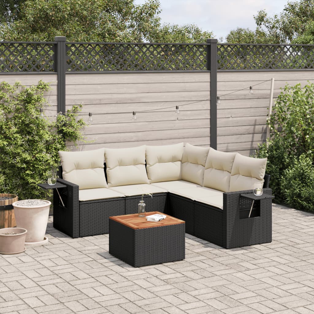 vidaXL 6-Piece Lounge Set with Cushions Poly Rattan Black