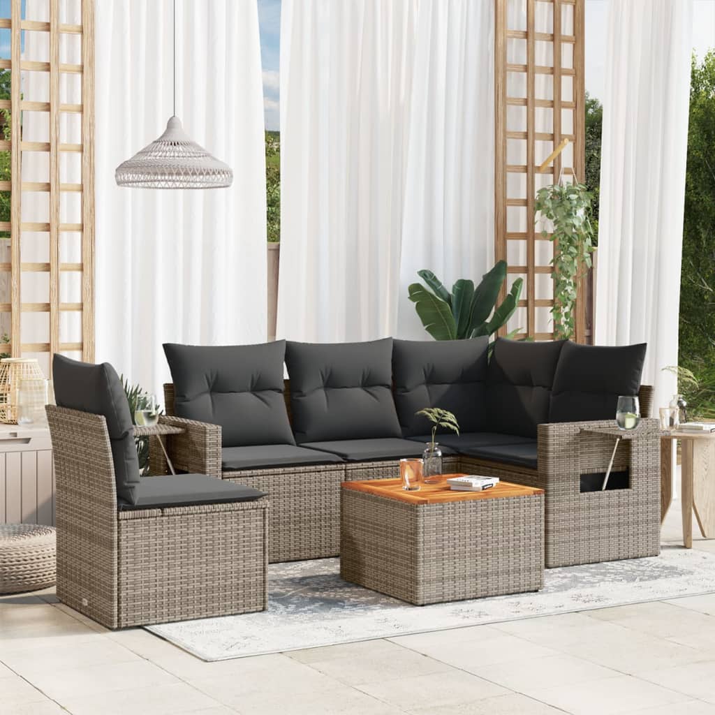 vidaXL 6-Piece Lounge Set with Cushions Poly Rattan Black