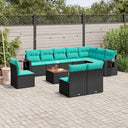 vidaXL 11-delige tuinbankset met kussens, zwart polyrotan