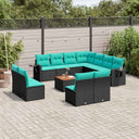 vidaXL 12-piece Garden Sofa Set with Cushions Black Poly Rattan