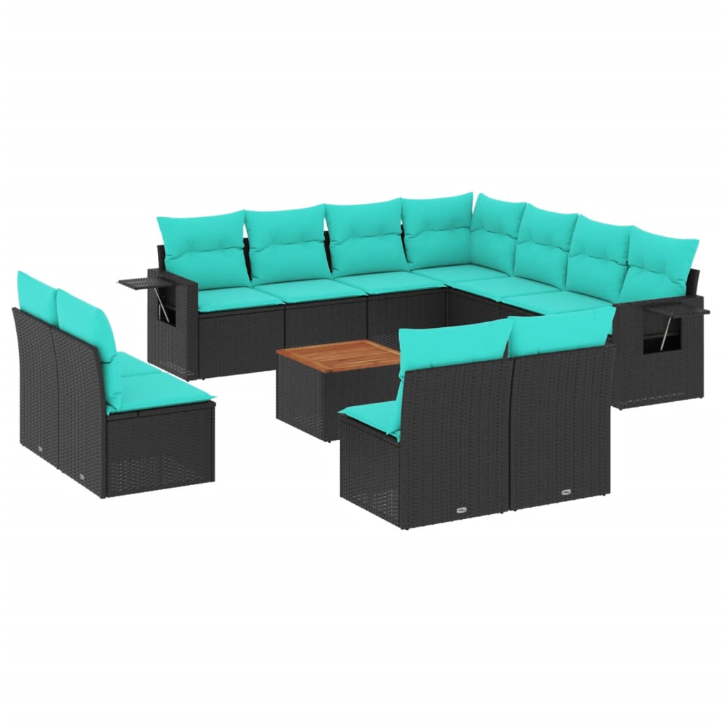 vidaXL 12-piece Garden Sofa Set with Cushions Black Poly Rattan