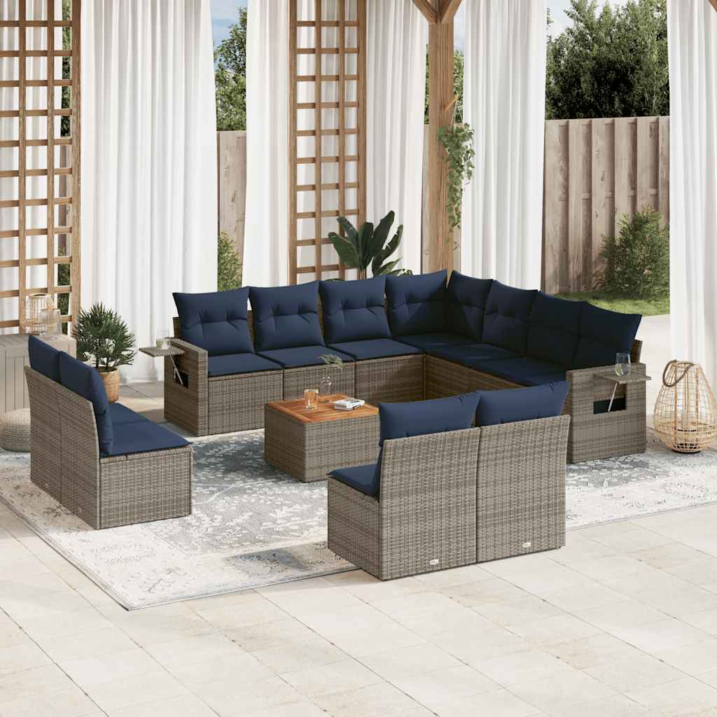 vidaXL 12-piece Garden Sofa Set with Cushions Black Poly Rattan