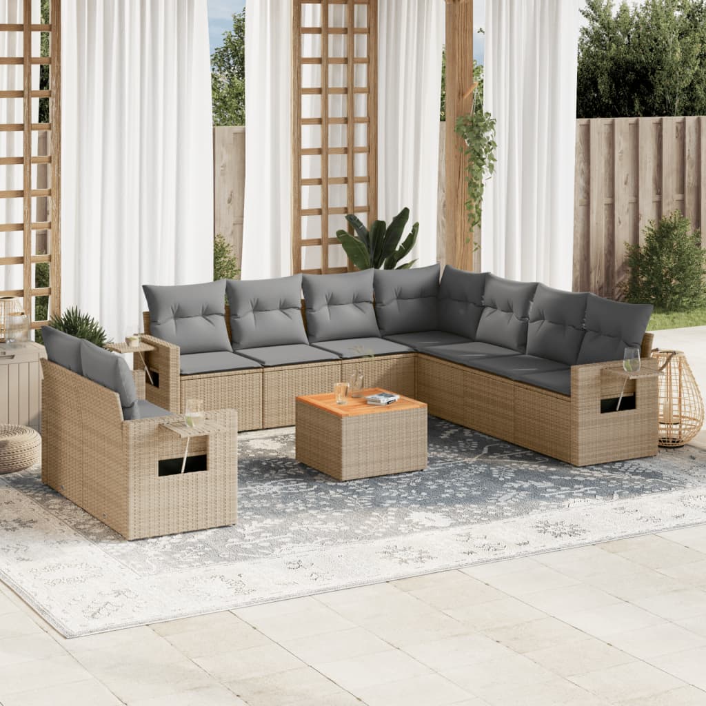vidaXL 10-delige Loungeset met kussens poly rattan zwart