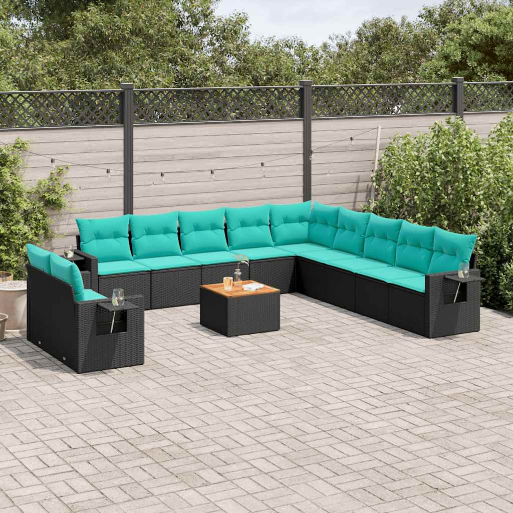 vidaXL 12-piece Garden Lounge Set with Cushions Black Poly Rattan