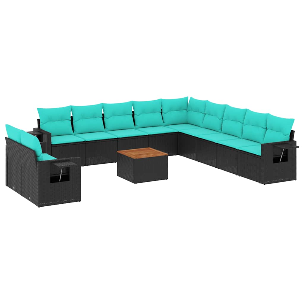 vidaXL 12-piece Garden Lounge Set with Cushions Black Poly Rattan