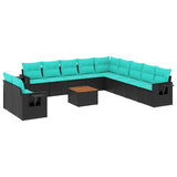 vidaXL 12-piece Garden Lounge Set with Cushions Black Poly Rattan