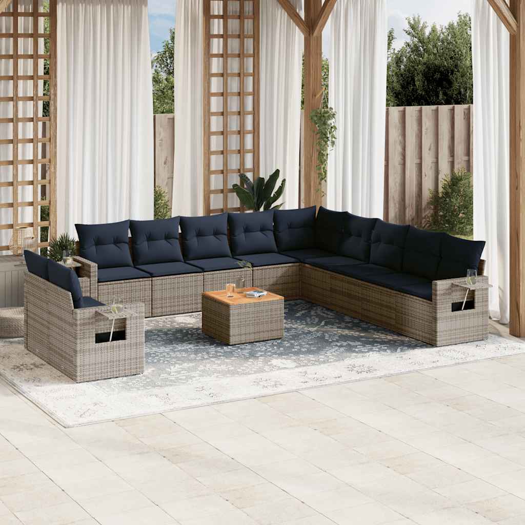 vidaXL 12-piece Garden Lounge Set with Cushions Black Poly Rattan