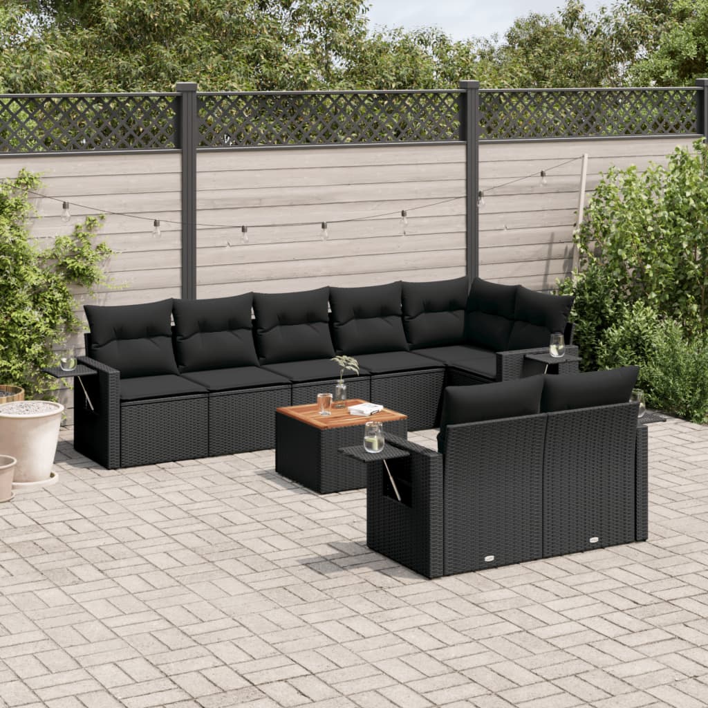 vidaXL 9-piece Poly Rattan Lounge Set with Cushions Black