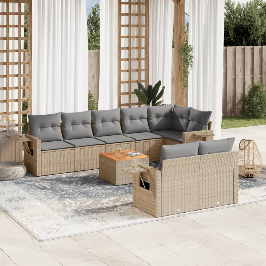 vidaXL 9-piece Poly Rattan Lounge Set with Cushions Black