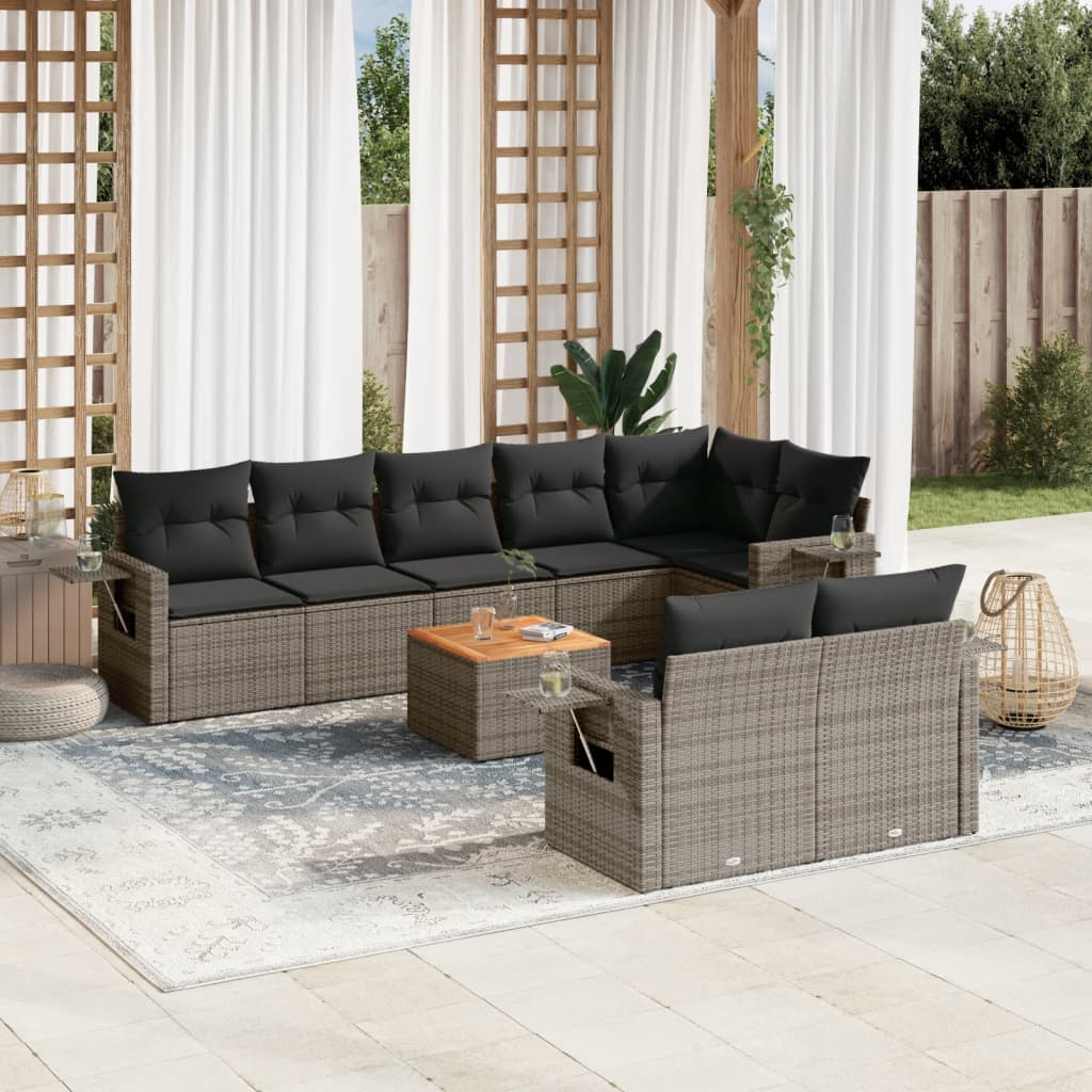 vidaXL 9-piece Poly Rattan Lounge Set with Cushions Black
