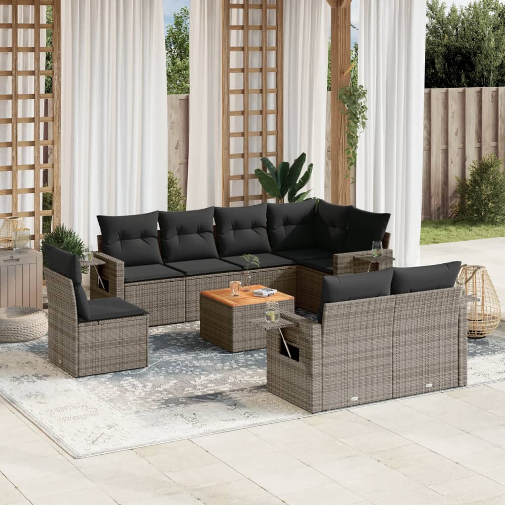 vidaXL 9-piece Poly Rattan Lounge Set with Cushions Black
