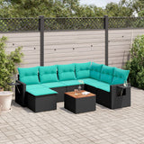 vidaXL 8-delige tuinbankset met kussens, zwart polyrotan