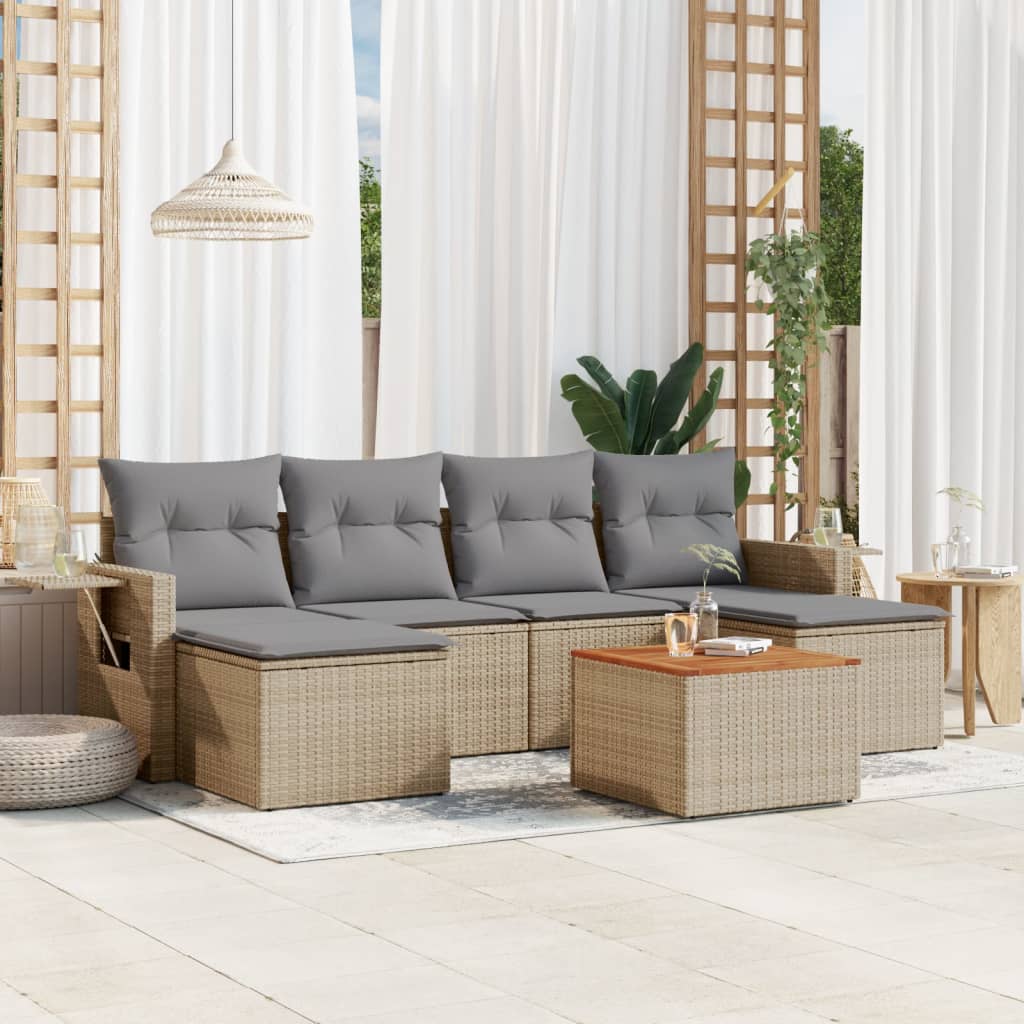 vidaXL 7-delige Loungeset met kussens poly rattan zwart