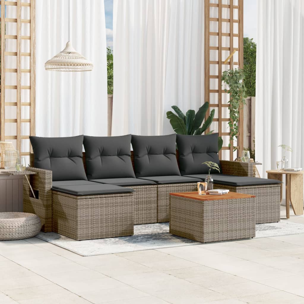 vidaXL 7-delige Loungeset met kussens poly rattan zwart