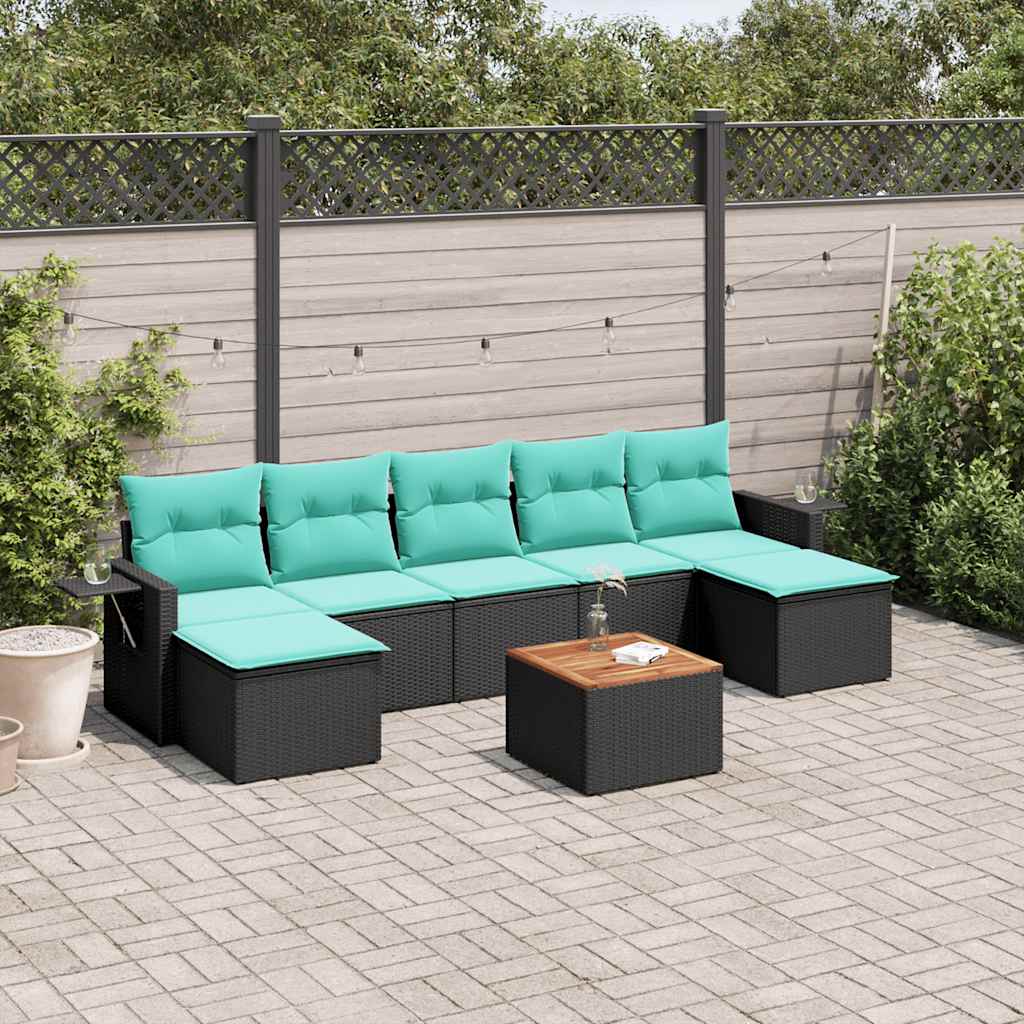 vidaXL 8-delige tuinbankset met kussens, zwart polyrotan