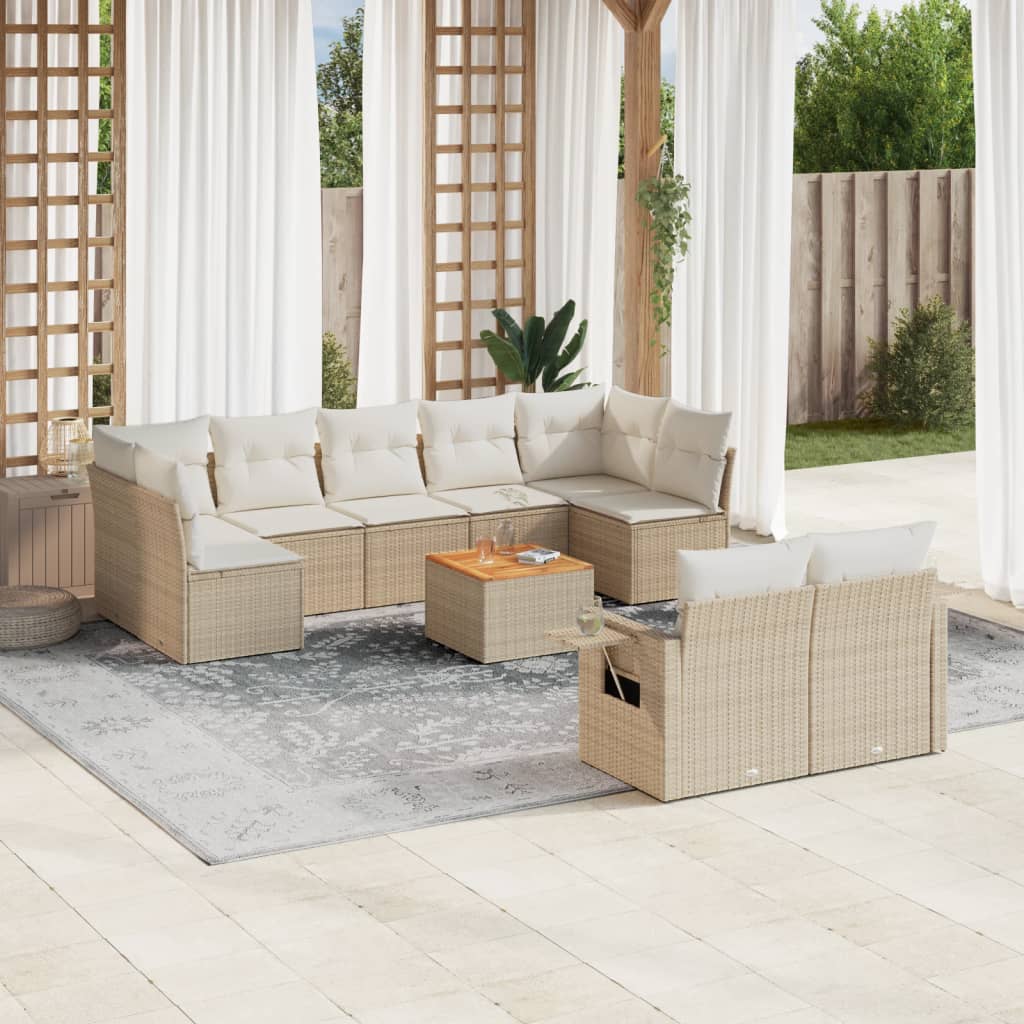 vidaXL 10-delige Loungeset met kussens poly rattan zwart