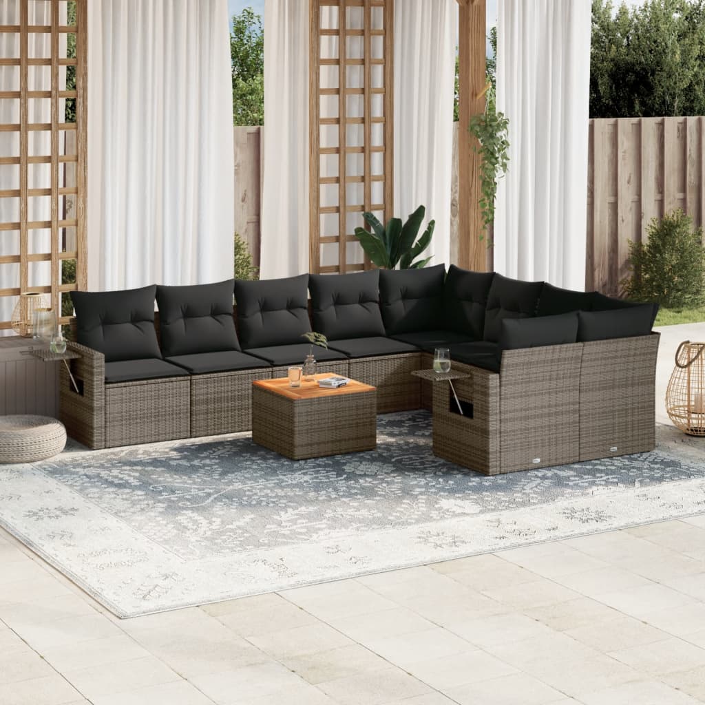 vidaXL 10-delige Loungeset met kussens poly rattan zwart