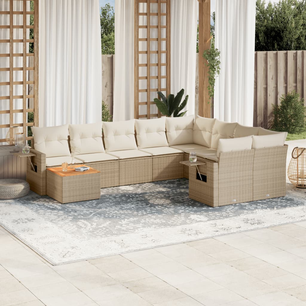 vidaXL 10-delige Loungeset met kussens poly rattan zwart