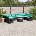 vidaXL 11-Piece Garden Lounge Set with Cushions, Black Poly Rattan