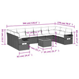 vidaXL 11-Piece Garden Lounge Set with Cushions, Black Poly Rattan