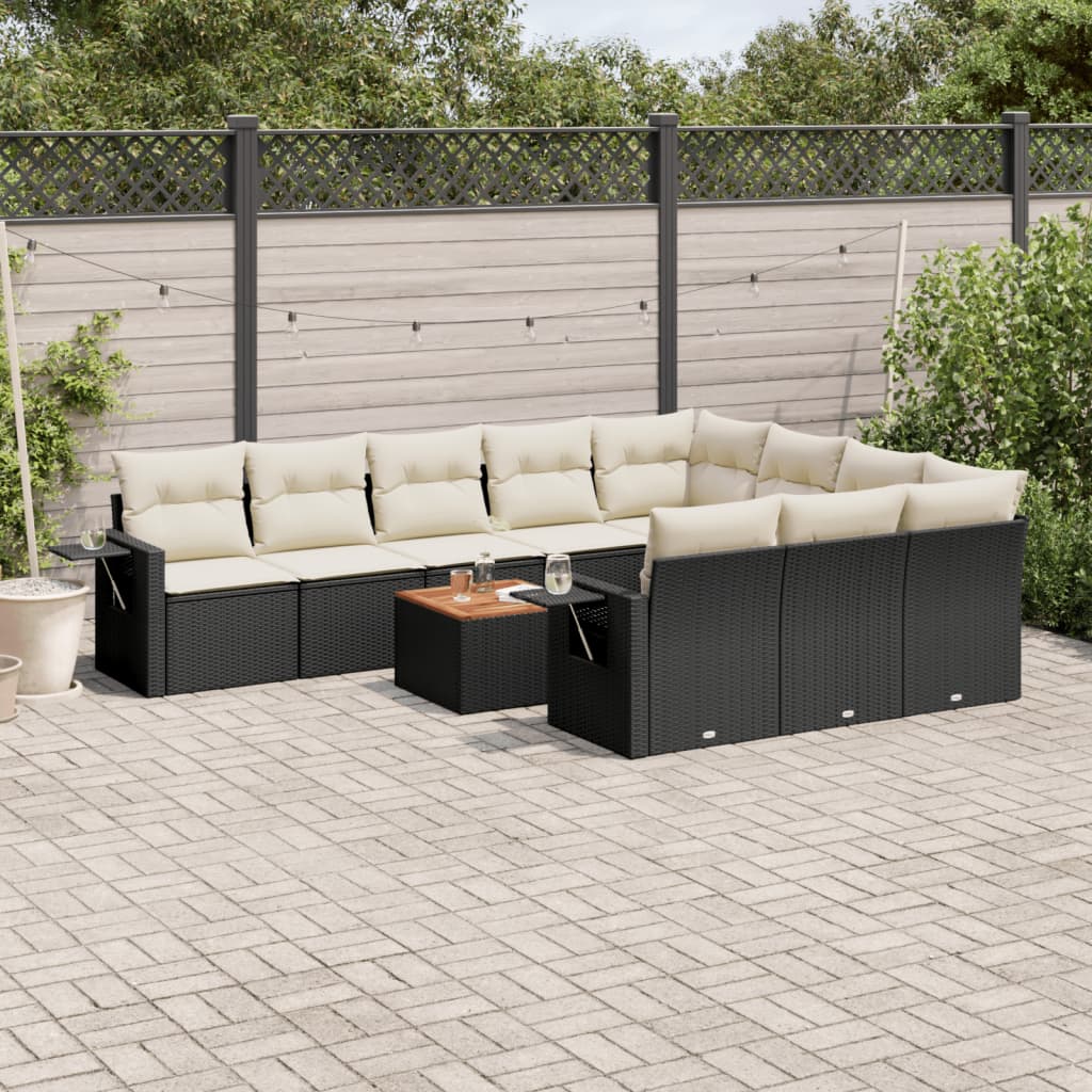 vidaXL 11-Piece Lounge Set with Cushions Poly Rattan Black