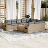 vidaXL 11-Piece Lounge Set with Cushions Poly Rattan Black
