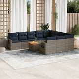 vidaXL 11-Piece Garden Lounge Set with Cushions, Black Poly Rattan
