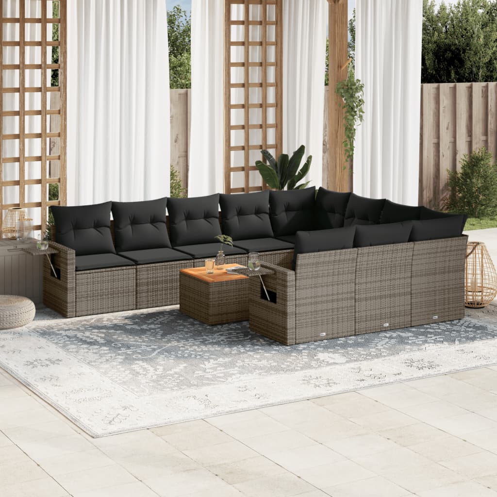 vidaXL 11-Piece Lounge Set with Cushions Poly Rattan Black
