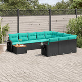 vidaXL 11-Piece Garden Lounge Set with Cushions, Black Poly Rattan