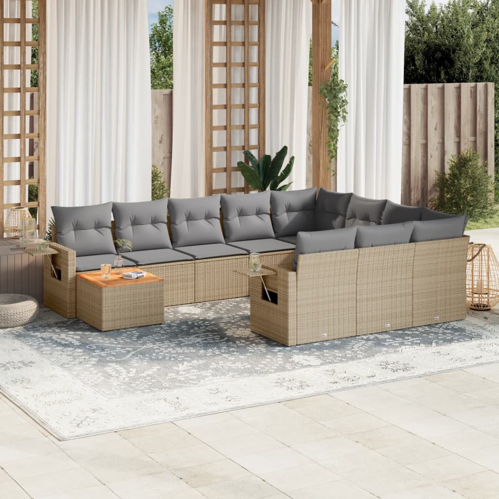 vidaXL 11-Piece Lounge Set with Cushions Poly Rattan Black