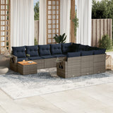 vidaXL 11-Piece Garden Lounge Set with Cushions, Black Poly Rattan