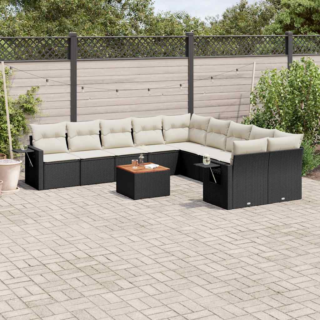 vidaXL 11-Piece Lounge Set with Cushions Poly Rattan Black
