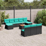 vidaXL 11-Piece Garden Lounge Set with Cushions, Black Poly Rattan