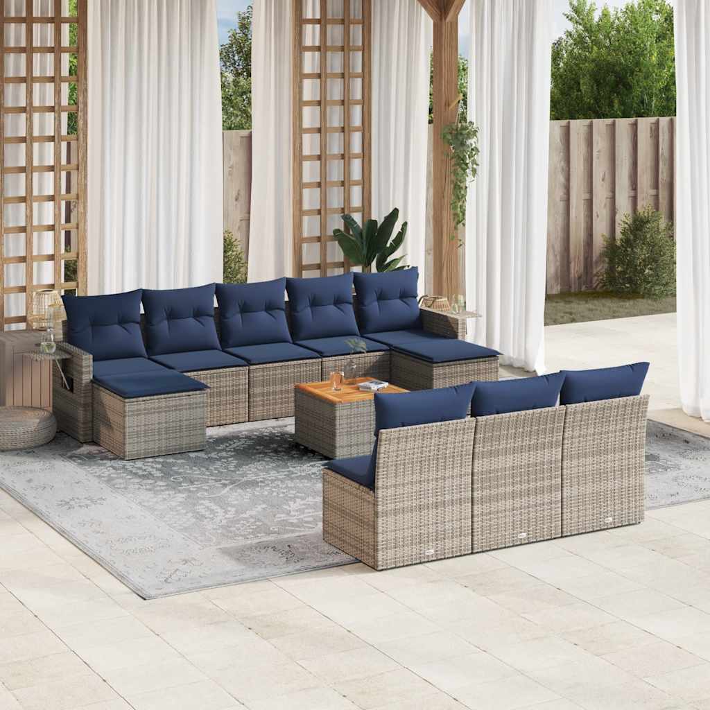vidaXL 11-Piece Garden Lounge Set with Cushions, Black Poly Rattan