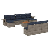 vidaXL 11-Piece Garden Lounge Set with Cushions, Black Poly Rattan