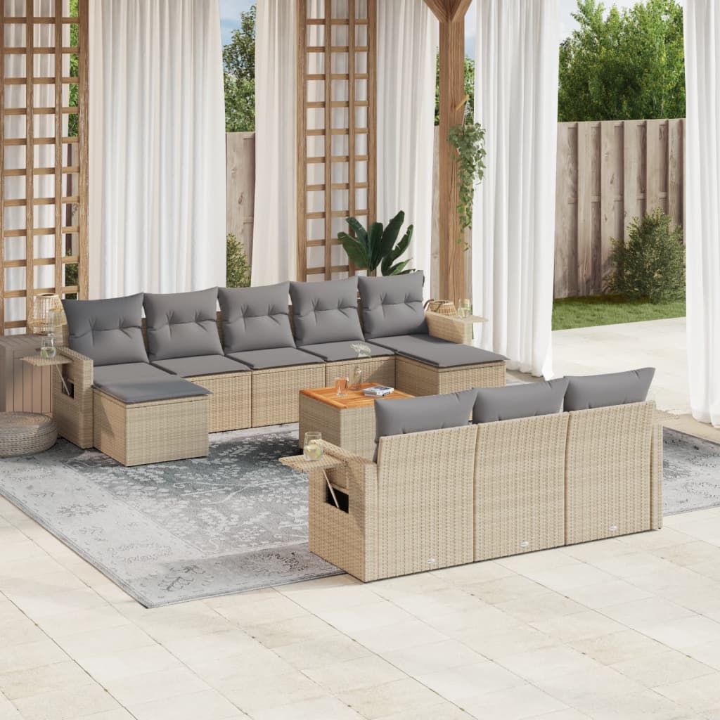 vidaXL 11-delige Loungeset met kussens poly rattan zwart