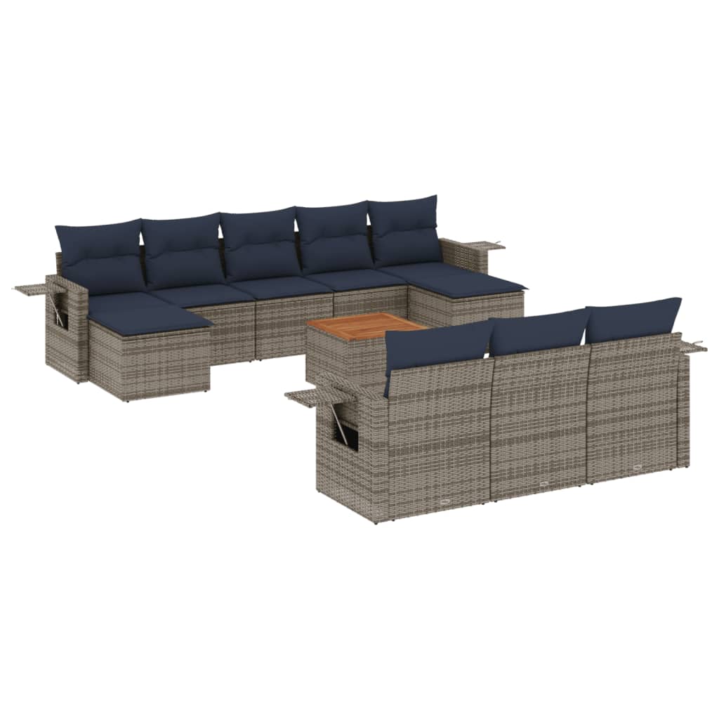 vidaXL 11-delige tuinbankset met kussens, zwart polyrotan