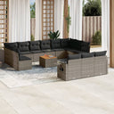 vidaXL 14-delige Loungeset met kussens poly rattan zwart