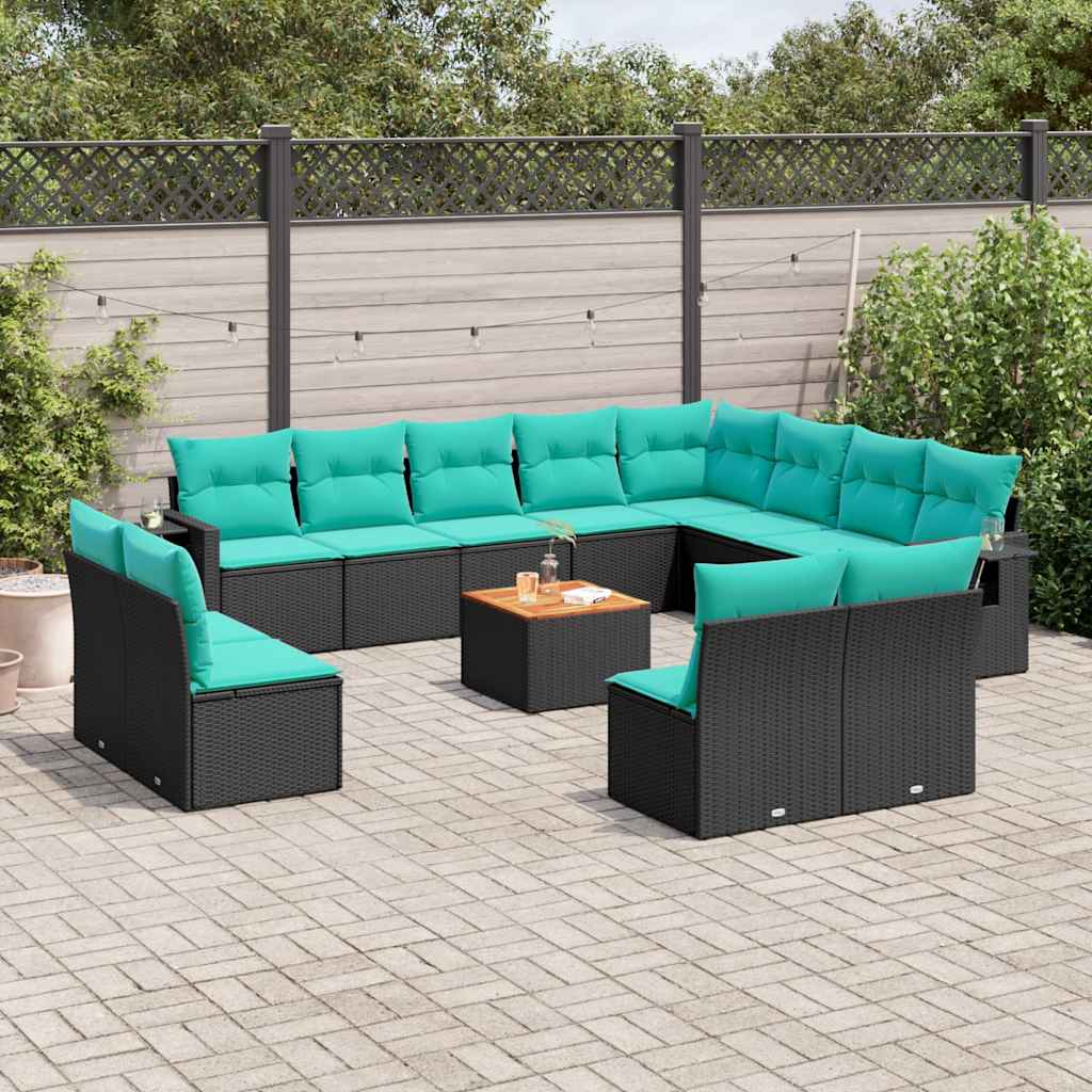 vidaXL 13-piece Garden Sofa Set with Cushions Black Poly Rattan